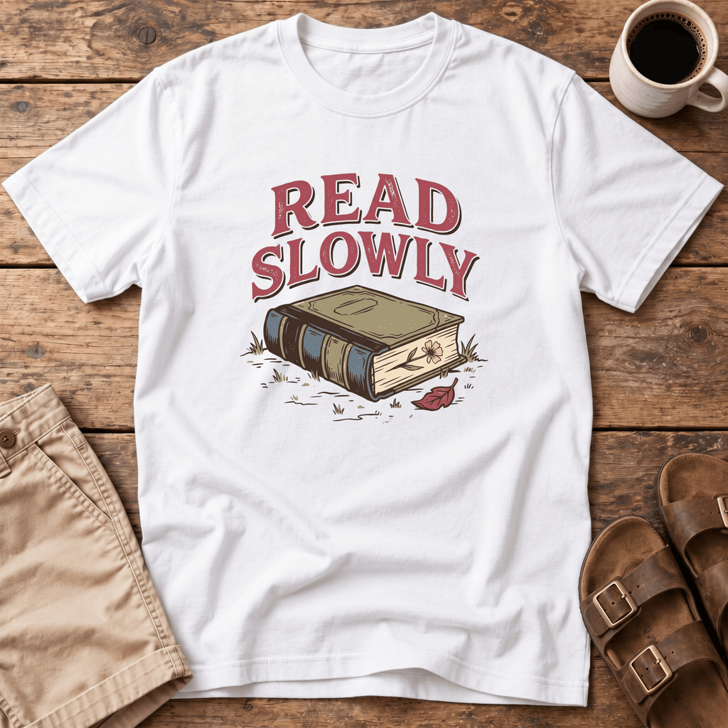 Read Slowly Book T‑Shirt